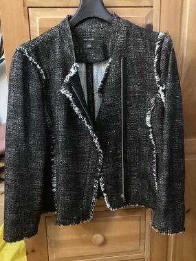 Ann Taylor Black Tweed Fringe Trim Blazer